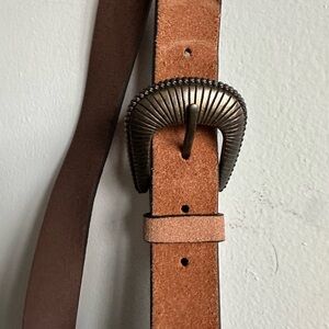 Vintage Western Boho Textured Bronze Buckle Leather Belt Women’s XL